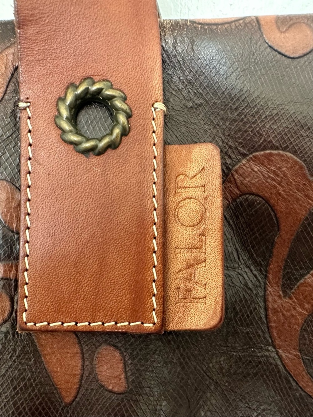 Falor le Borse Hand Tooled Leather Tote Bag in Brown - Picture 13 of 15